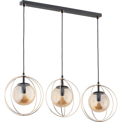 Suspension glamour noire-or, anneaux dorés 3xE14 SONAR Alfa (1/2)