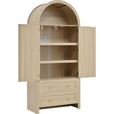 ELVMI Sideboard mit 2 Schubladen, verstellbaren Einlegeböden und seitlichen Haken für Wohn- und Schlafzimmer, MDF, 80 × 40 × 180 cm, Eiche (1/4)