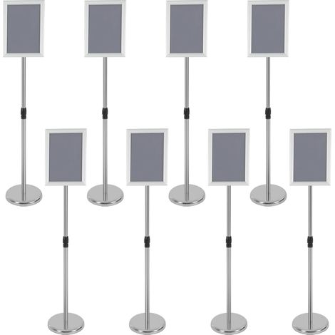 Lot de 8 supports de plaque argentés réglables pour charges lourdes - Hauteur réglable de 80 à 130 cm - Pour centres commerciaux et magasins (1/5)