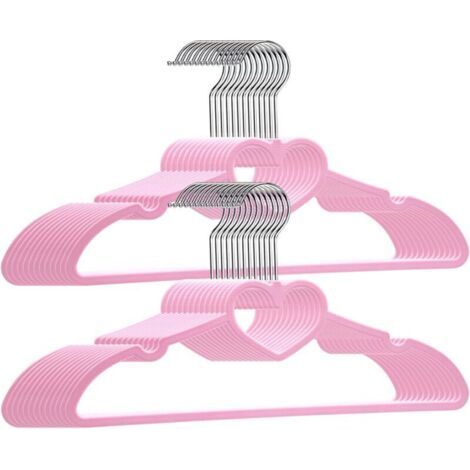 Lot de 20 cintres en Plastique en Forme de cœur, Rose, Finition Lisse, Gain de Place, Solides et durables pour Robes, Chemises, Manteaux (1/4)