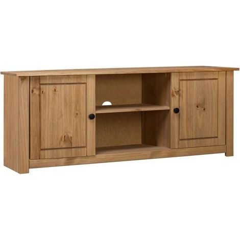 Meuble TV 2 portes pin massif foncé Ored 120cm (1/5)