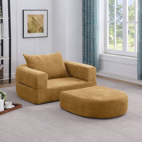Sofá cama plegable convertible amarillo con reposabrazos desmontables, sin montaje, antideslizante (1/5)