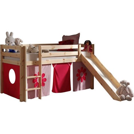 Lit Enfant Avec Toboggan "Pino Flower" 90x200cm Naturel (1/2)