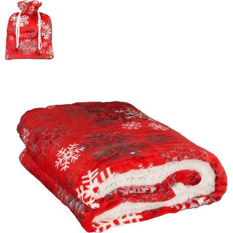 Coperta plide rossa con fiocchi di neve per decorazioni natalizie