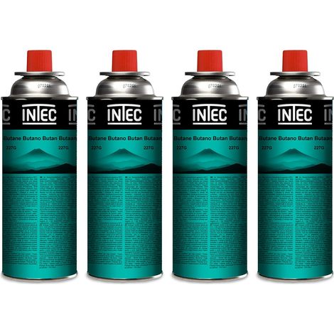 Pack 4 Bouteilles de gaz Butane 250g Cartouche gaz Camping Compacte Encliquetable Réchaud Désherbeur Barbecue INTEC (1/5)