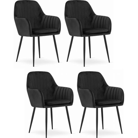 Chaise PRAIANO, en velours noir avec accoudoirs, pieds en métal, 58x87x57 cm, ensemble de 4 pièces pour le salon, le bureau, la chambre, charge 110 kg (1/5)