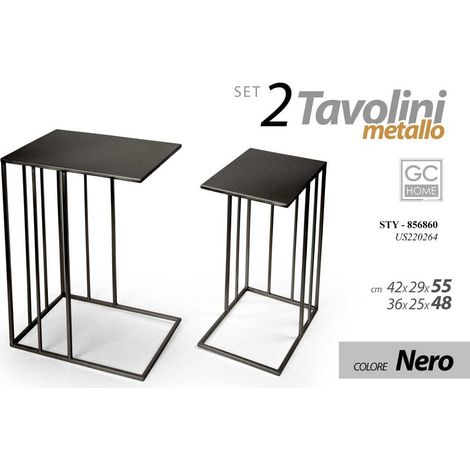 Set de 2 mesas de hierro negro 42x29x55 cm / 36x25x48 cm