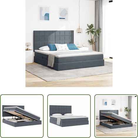 vidaXL Stauraum - Aufbewahrungsbett mit Matratze Dunkelgrau 160 x 200 cm Samt (1/5)