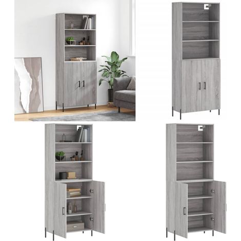 Buffet haut Sonoma gris 69,5x34x180 cm Bois d'ingénierie - Buffet Design Moderne - Meuble Rangement - Armoire Cuisine - Commode Salon - Étagère Murale - Home & Living (1/5)