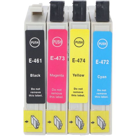 Cartouche d'encre 4 pièces, noir CMJ, grande capacité, sortie fluide et couleur vive, compatible imprimante T0461 T0472 T0473 T0474 (1/5)