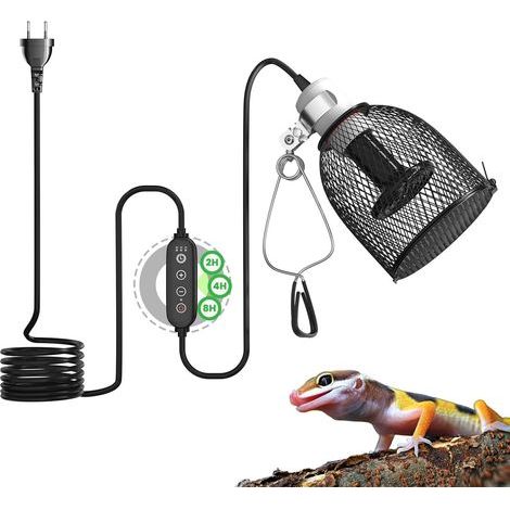 Terrarien-Wärmelampe mit Zeitschaltuhr, für Schildkröten, E27-Lampenschirm für Reptilien mit 1 x 75-W-Keramik-Wärmelampe für Reptilien, Schildkröten und Chamäleons