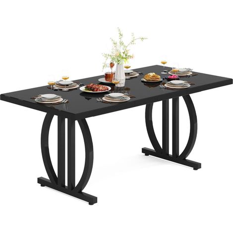 Esstisch rechteckig 160x80 cm schwarz für 4-6 Personen mit Metallrahmen (1/5)