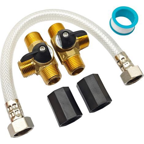Kit de dérivation rapide pour chauffe-eau, tuyau d'arrosage renforcé de 12 pouces avec 3 vannes en T mâles NPT de 1/2 pouce et vannes robustes en laiton. (1/5)