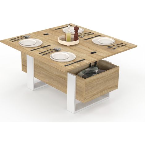 Tavolino rettangolare, trasformabile in un tavolo da pranzo PHOENIX in legno e bianco