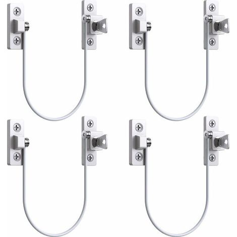 4-pack Window and Door Restrictor, Window and Door Lock, UPVC Window Lock, Limit Lock, Security Cable Lock with Key and Screws (1/4)