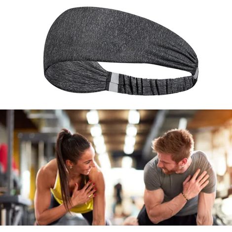 Bandeau de sport unisexe, séchage rapide, élastique, doux et confortable, design large, gris. (1/5)