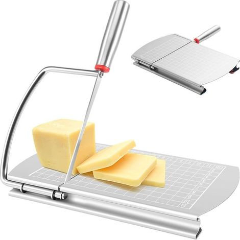 Trancheuse à fromage, trancheuse à fromage en acier inoxydable, planche à découper le fromage avec échelle de taille précise pour couper le fromage, le beurre, les légumes, la charcuterie, etc. (1/5)