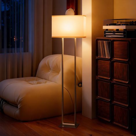 Beyamis Stehlampe mit 150 cm Höhe, dimmbar, moderne Stehlampe mit 3 Leuchtmodi und einstellbarer Helligkeit, Stoffschirm und Fußschalter, weiß
