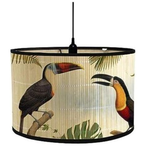 Vintage Abat Jour Plafond, Tambour Abats-Jour Rétro Impression de Oiseau Décor Abat-Jour pour Lampe de Chevet Lampe de Table Dé (1/4)