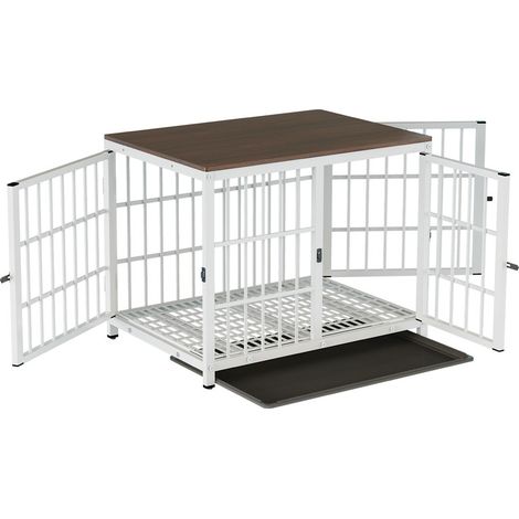 Bingo Paw – Cage pour chien en bois MDF – 3 portes – 108x72x81cm – Design meuble élégant pour intérieur – Grand chien – Blanc