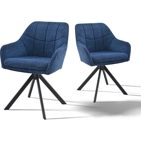 Goeurvant Sedie Girevole Moderna con Cuscino Doppio Spesso, Schienale Ampio e Braccioli Ergonomici - Set di 2 - Blu Scuro - Chenille