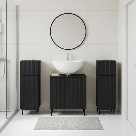 vidaXL 3 Piece Bathroom Cabinet Set ZWOLLE Black Engineered Wood (1/5)