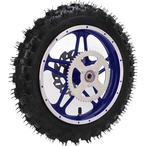 Roue arrière 2,5-10 pouces avec pneu, disque, roulement, pignon, antidérapante, bleue, pour moto tout-terrain et dirt bike. (1/5)