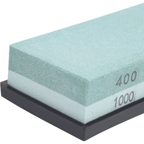 Schleifstein Körnung 400 + Körnung 1000 mit Basis, doppelseitiger Ölstein, weißer Korund. (1/4)
