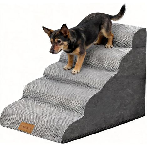 1 Escalier pour chien 5 marches Mousse haute densité Housse lavable Fond antidérapant Pour lit canapé (1/5)