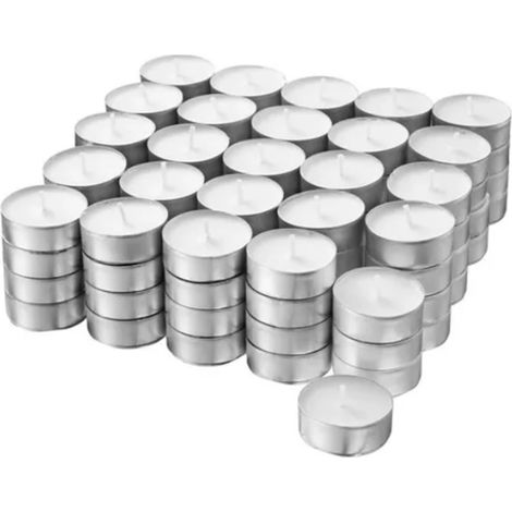 100 bougies chauffe-plat non parfumées 4h sans fumée ni coulure, mini bougies paraffine blanches, lot de 100 pour mariages (1/5)