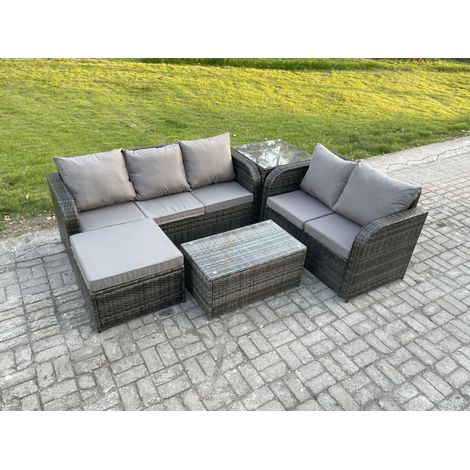 Fimous 6 Seater Rattan Wicker Garden Furniture Patio Conservatory Sofa Set with Rectangular Coffee Table 3 Seater Sofa Love Sofa Big Footstool Side Table (1/5)