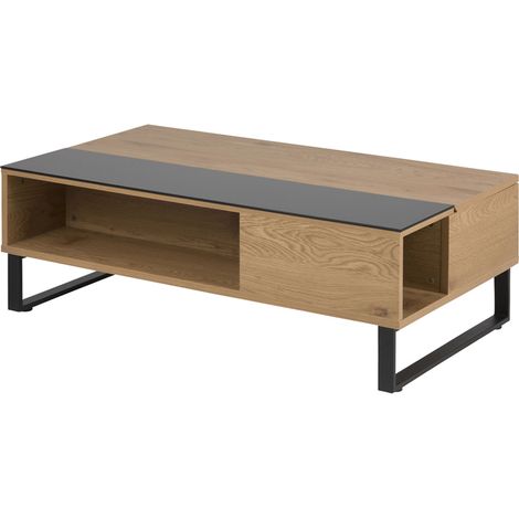 Selsey KOSTRENA - Couchtisch in Holzoptik mit schwarzem Glaseinsatz und Stauraum, modern, 110x60 cm (1/5)