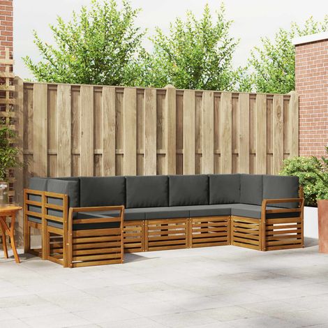 Ecksofa Set 7 pcs Natur und Anthrazit Massivholz Akazie