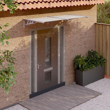 Auvent de porte,Marquise de Porte d'entrée,Store Banne Gris et transparent 199x90 cm Polycarbonate -FR75720 (1/5)