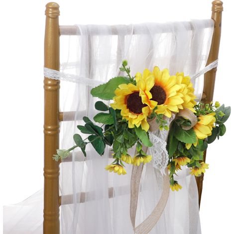 (4 Stück pro Packung) Neue künstliche Dekoblume für Stuhllehnen, kreativer Landhausstil, Sonnenblume, 40 cm lang und 22 cm breit (1/5)