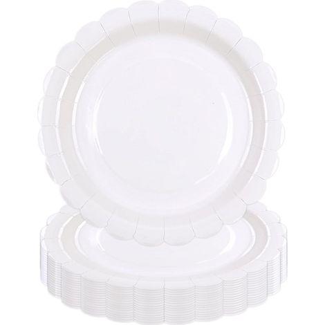Lot de 50 Assiette Carton Blanc de 18 cm, Festonnées Assiette Jetable Vaisselle Jetable Anniversaire Pour Gâteaux Desserts Anniversaires Baby Showers Mariages Décorations (Blanc, 18cm) (1/5)