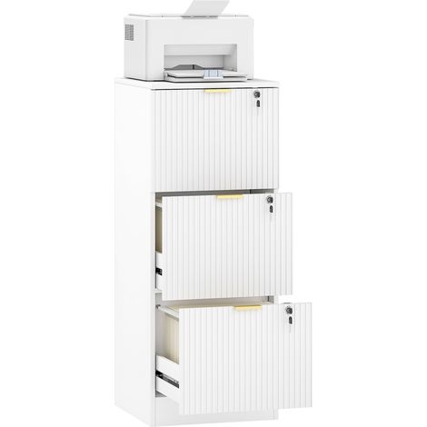 Filing Cabinet, File Cabinet with 3 Lockable Drawers and Hanging Rails