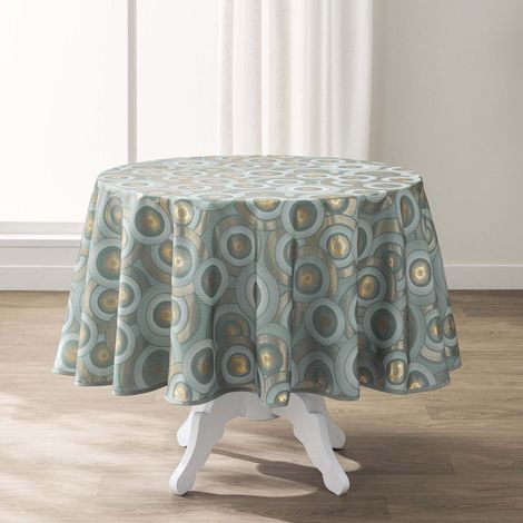 Nappe Imprimé Métallisé "Eclipse" 180cm Vert Sauge