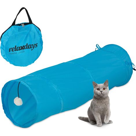 Tunnel Pliable pour Chat, LxD : env. 88x25 cm avec Pompon, Jouet interactif Lapin, Bleu (1/5)
