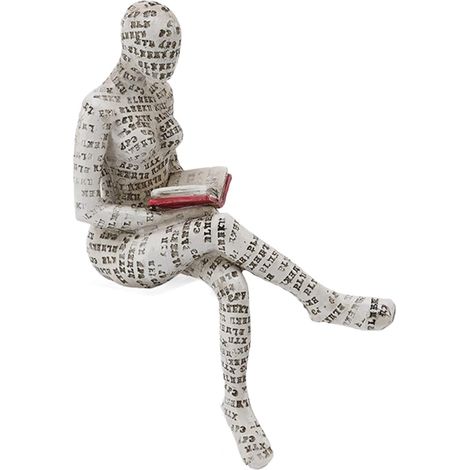 Escultura pintada a mano "Mujer leyendo" (18x11x6 cm), figura abstracta para estante y librería.