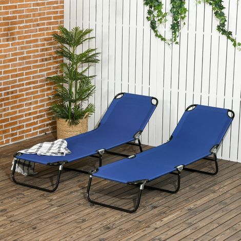 Lot de 2 transats pliants de jardin avec dossier réglable sur 5 positions, charge max 120 kg (1/5)