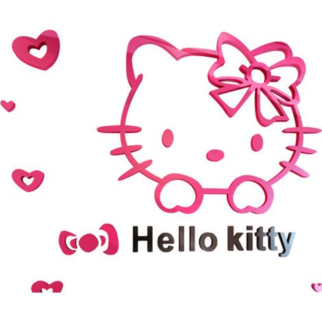 Adhesivo de pared holográfico acrílico 3D con motivo de Hello Kitty, decoración para habitación infantil/adulto, rosas, rojo, negro (1/4)