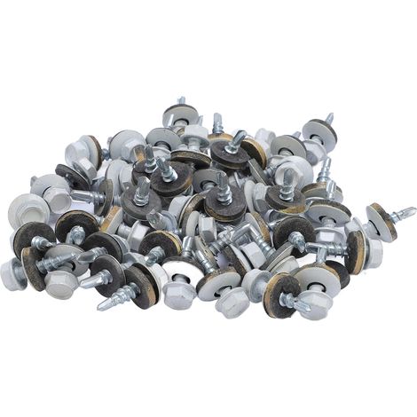 Selbstbohrende Schrauben mit weißem Sechskantkopf für Metalldächer, EPDM-Unterlegscheibe, Holzschraube, Dachplattenschraube mit Sechskantschraubendreherbit (1/5)