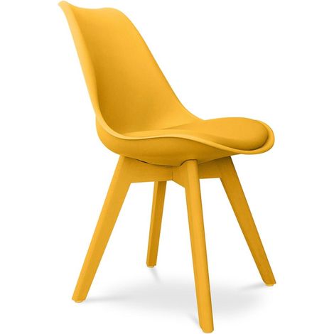ORION91 Silla BOREAL Asiento Acolchado Piel Sintética y Patas Color Amarillo Curry 48x43x82cm Comedor Oficina Salón Teletrabajo Cocina - SpazioLuzio (1/5)