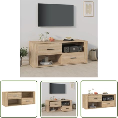 The Living Store TV-Schrank Sonoma-Eiche 100x35x40 cm Holzwerkstoff - TV Schrank - Holzwerkstoff Möbel - Wohnwand - Media Schrank - Regal (1/5)