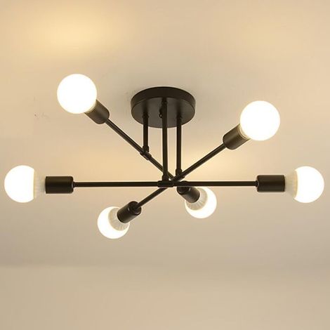 Lustre, E27 Plafonnier Industriel Noir, 6 Lumières Moderne Plafonnier Lustre Luminaire Industriel en Metal, Lampe de Plafond Vintage pour Salon, Chambre, , Bar, Café (Sans Ampoules) [Classe éne (1/5)