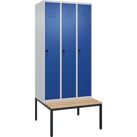 Garderobenschrank m.untergebauter Sitzbank H2120xB900xT815mm grau/blau 3Abt.C+P (1/5)