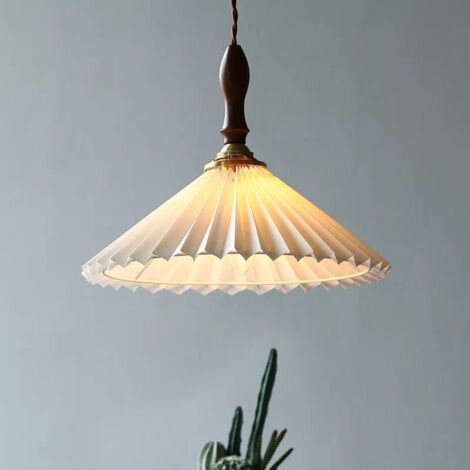 royaluxe-Lustre de Restaurant rétro Style moderne barre en bois massif tissu plissé suspension à tête unique 3500K (30x25cm) (1/5)