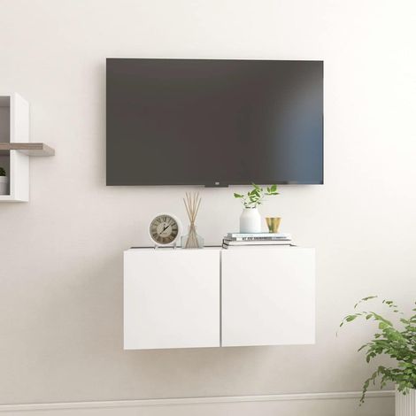 vidaXL Meuble TV suspendu Blanc 60x30x30 cm (1/5)
