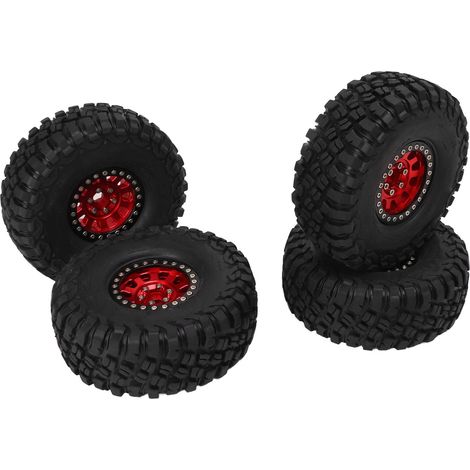 Lot de 4 pneus en caoutchouc de 1,9 pouce pour voitures RC, avec moyeu de roue en alliage d'aluminium rouge et accessoires de réparation. (1/5)